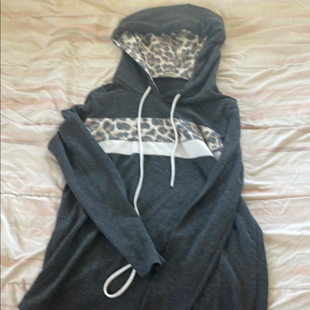 7th Ray Charcoal Hoodie with Leopard Print